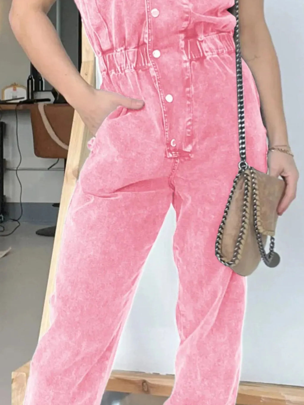 Full Size Button Front Cap Sleeve Denim Jumpsuit Plus (8)