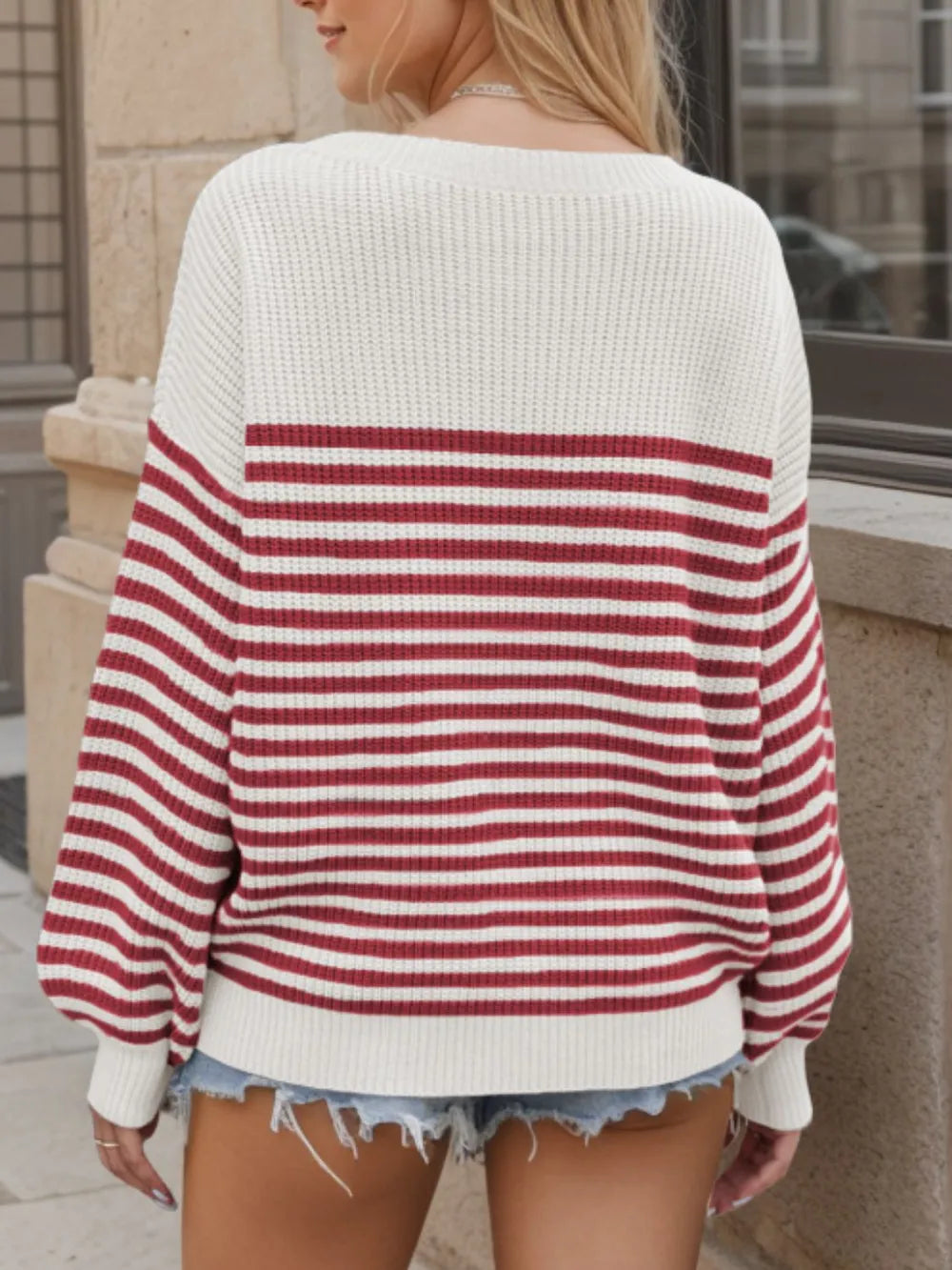Striped Round Neck Long Sleeve Sweater (6)