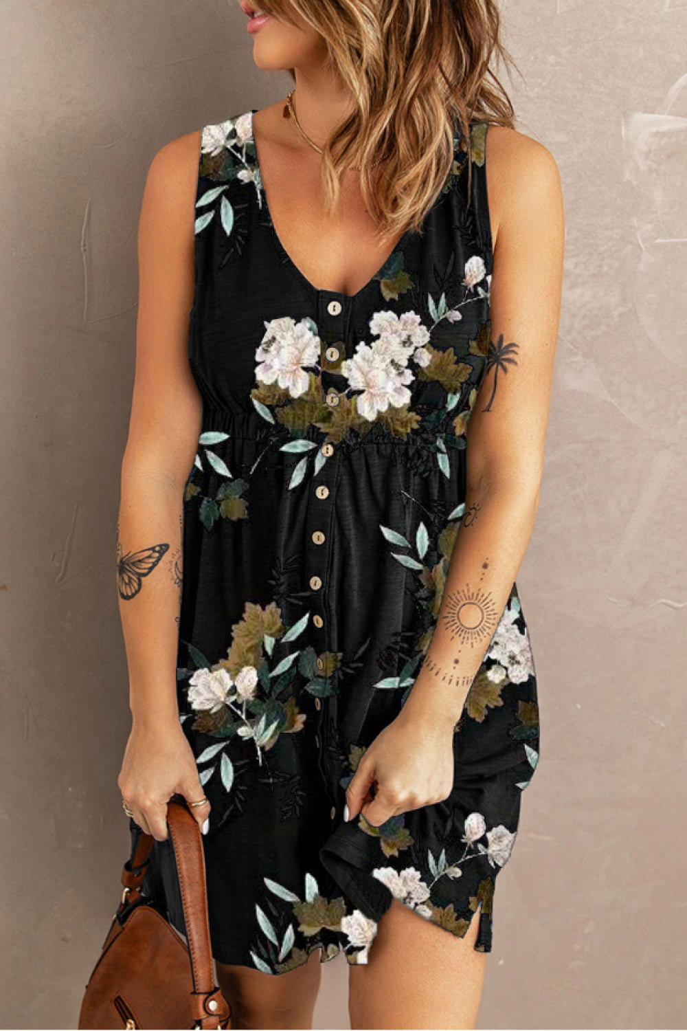 Printed Sleeveless Button Dress (11)