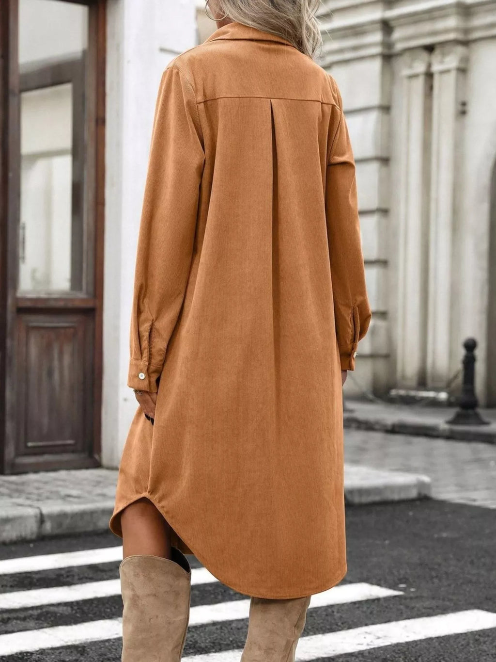 Corduroy Shirt Dress Button-down Front (6)