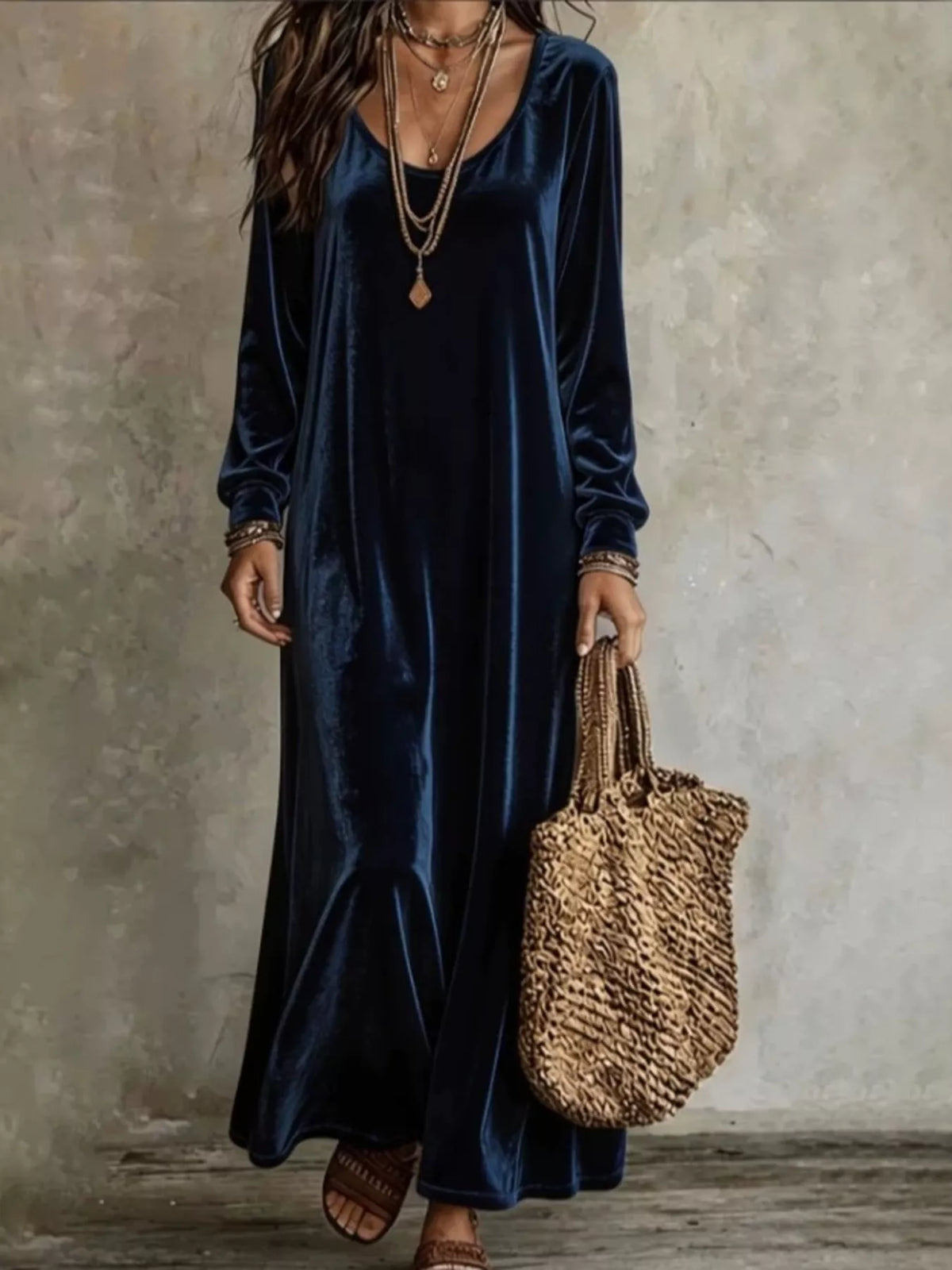Velvet Maxi Dress Flowy Hem (7)