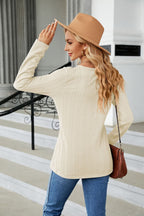 Cable-knit Long Sleeve V-neck T-shirt (9)