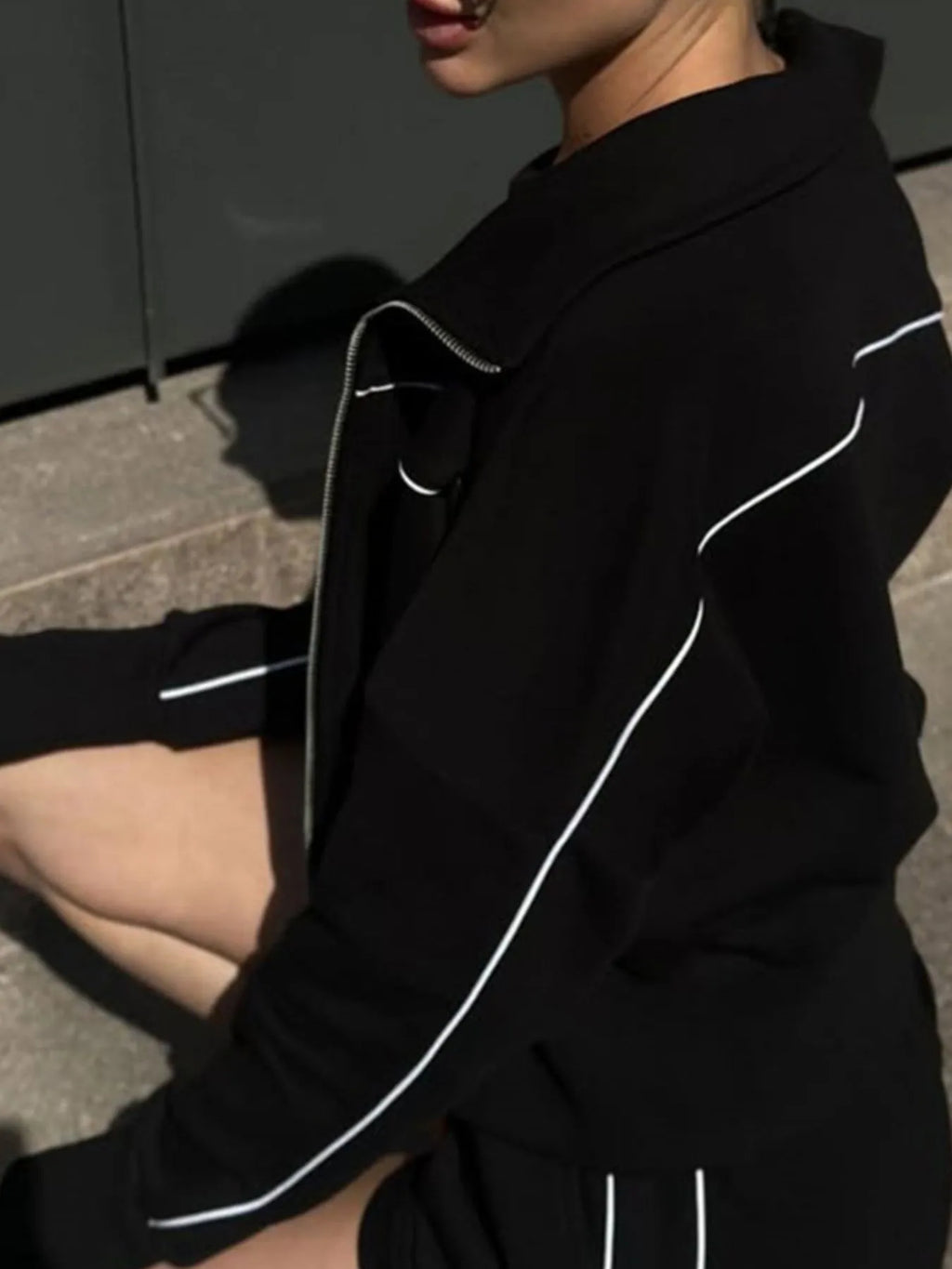 Zip Up Long Sleeve Top Shorts Set (21)