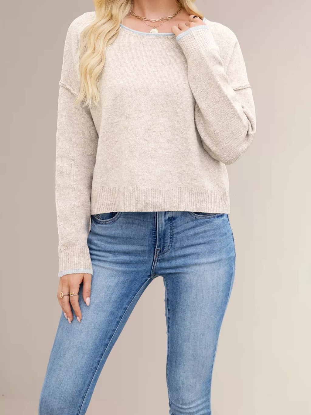 Round Neck Dropped Shoulder Sweater (3)