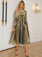 Tie Waist Long Sleeve Midi Dress (8)