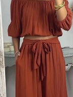 Full Size Off-shoulder Top Pants Set Plus (6)