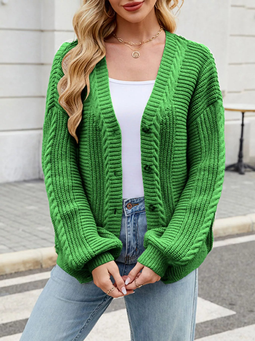 Cable Knit Button-up Cardigan (17)