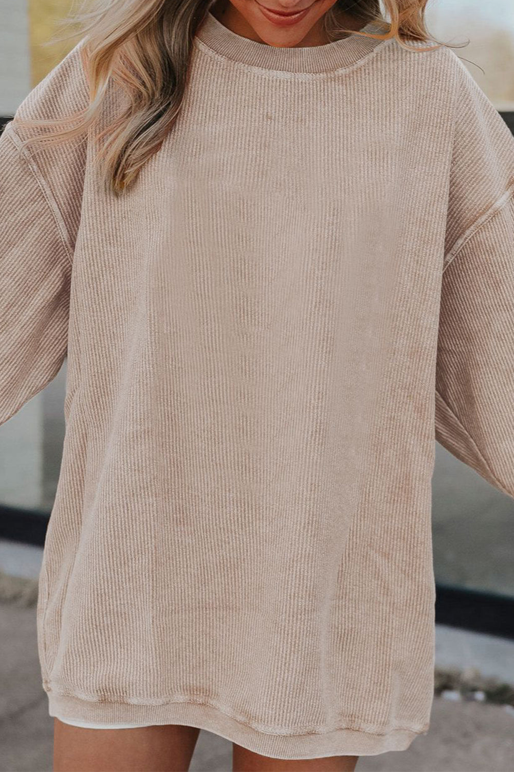 Ribbed Round Neck Drop Shoulder Sweatshirt (8)