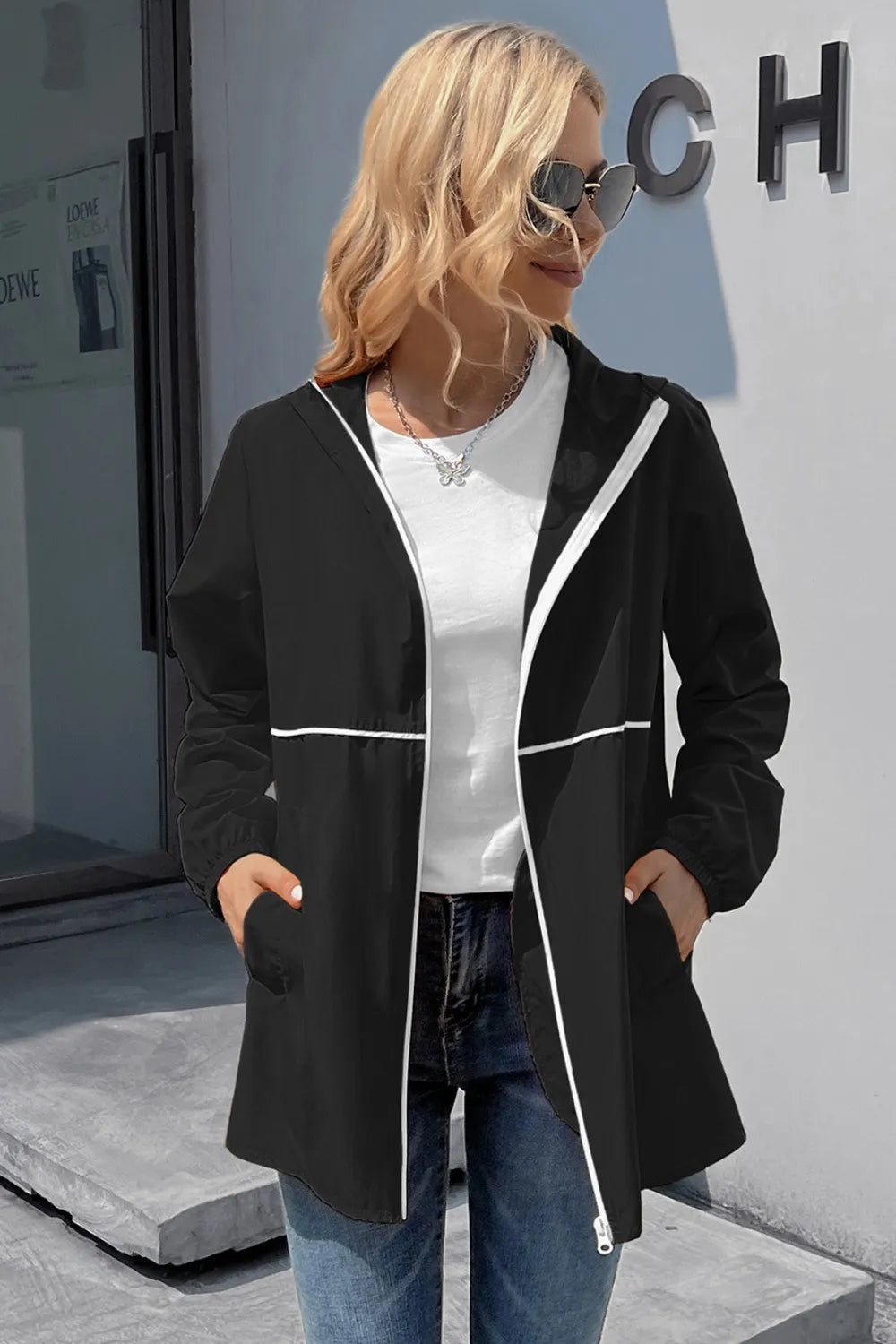 Zip Up Long Sleeve Hooded Watertight Jacket (7)