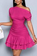 One-shoulder Ruffle Hem Mini Dress (3)