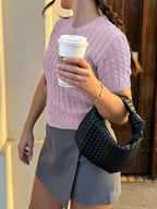 Cable-knit Short Sleeve Sweater (10)