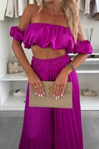 Off-shoulder Top Pleated Pants Set (16)