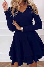 Layered Long Sleeve V-neck Mini Dress (11)