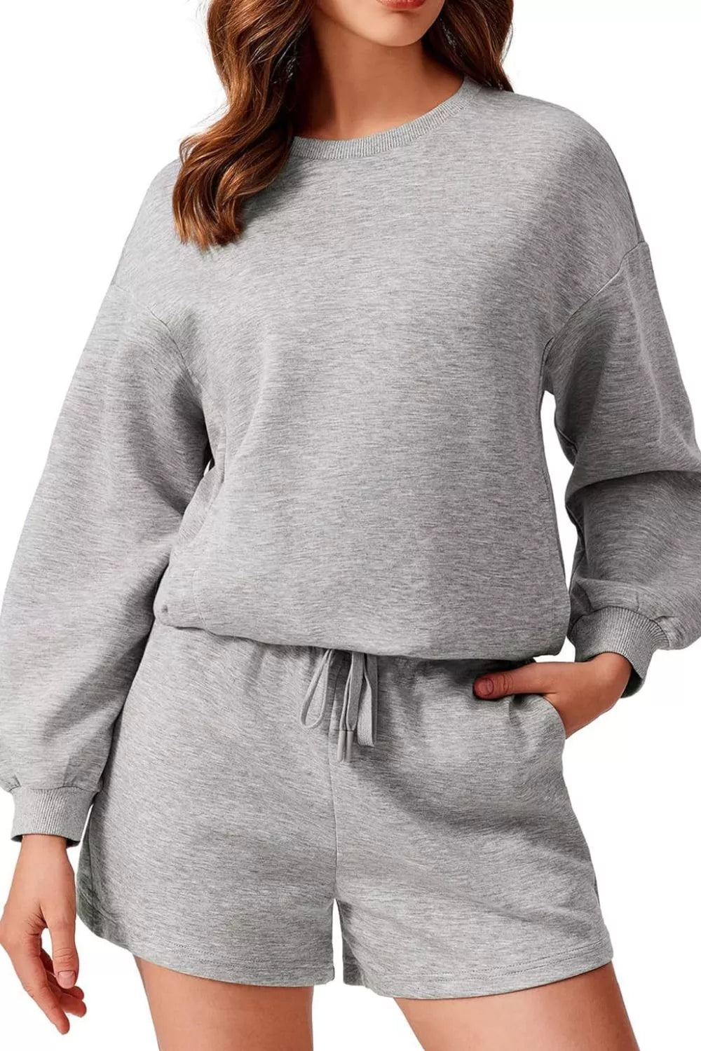 Round Neck Sweatshirt Shorts Set (10)