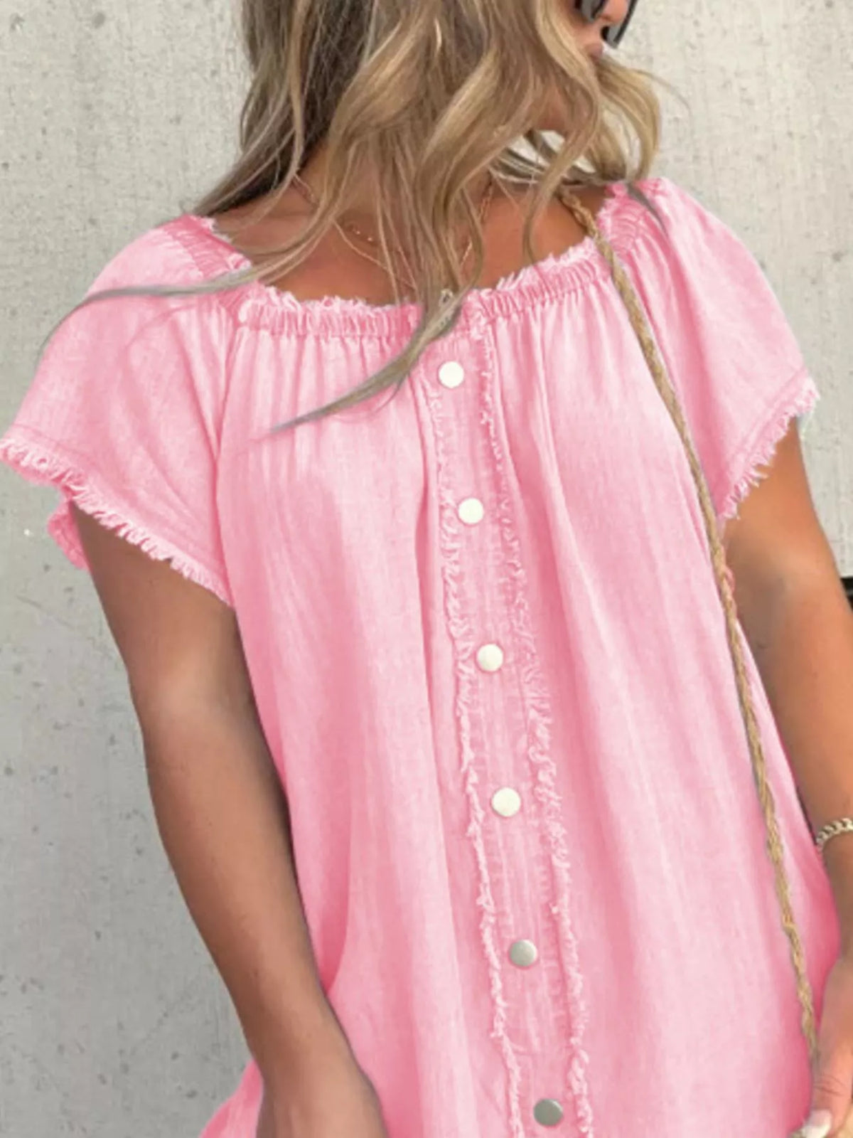 Full Size Off-shoulder Button-down Frayed Denim Dress Plus (12)