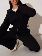 Zip-up Hoodie Wide-leg Pants Set (15)