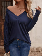 V-neck Long Sleeve T-shirt (33)