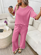 Round Neck Half Sleeve Top Pants Set (15)