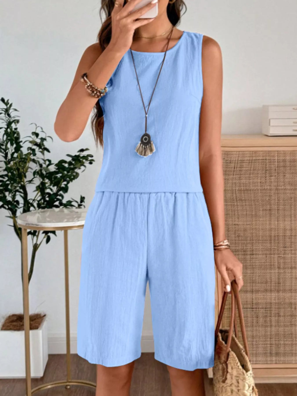 Round Neck Tank Shorts Set (15)