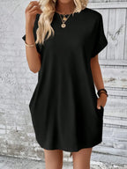 Round Neck Short Sleeve Mini Tee Dress Pockets (13)