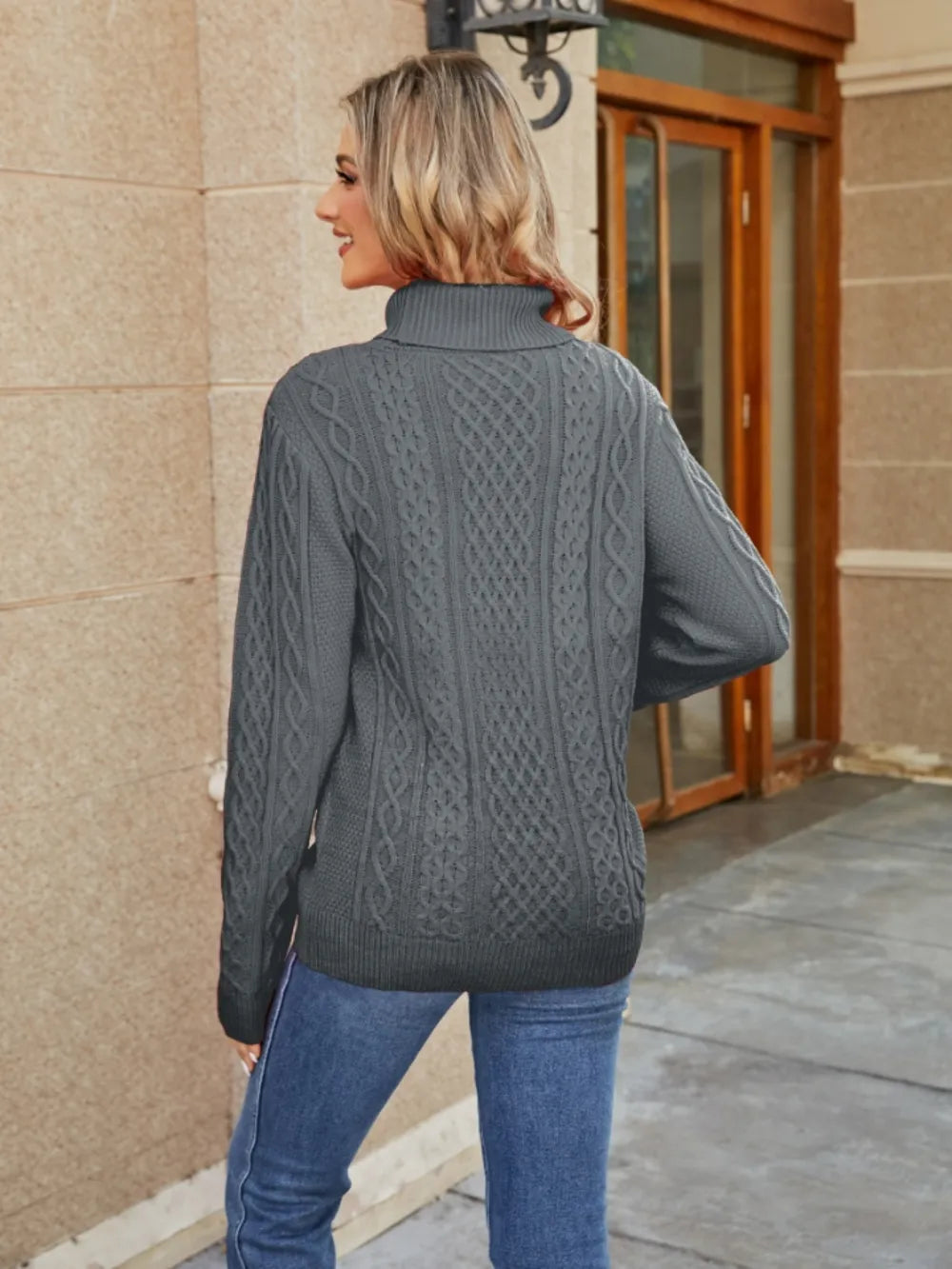 Cable-knit Mock Neck Sweater (9)