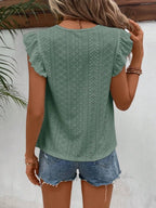 Eyelet Round Neck Cap Sleeve Top (15)