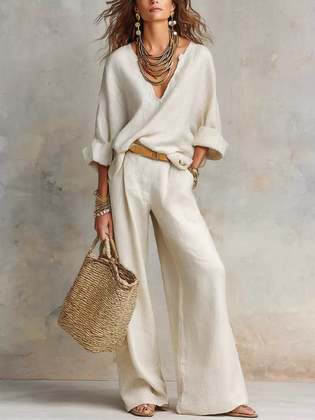 Full Size Loose Fit Top Wide-leg Pants Set Plus
