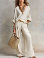 Full Size Loose Fit Top Wide-leg Pants Set Plus