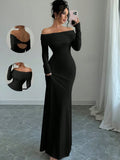 Off-shoulder Long Sleeve Bodycon Maxi Dress (2)