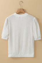 White Broderie Anglaise Puff Sleeve Waffle Knit Tee photo 1