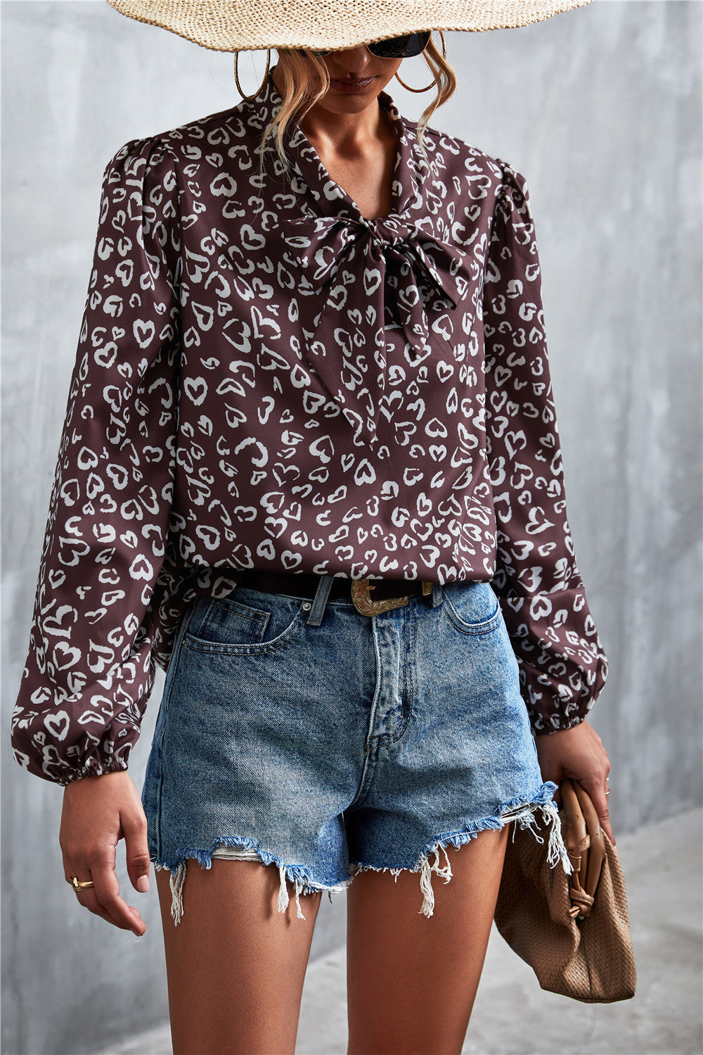 Printed Tie Neck Puff Sleeve Blouse (6)