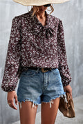 Printed Tie Neck Puff Sleeve Blouse (6)