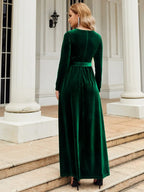 Tie Front Round Neck Long Sleeve Maxi Dress (11)