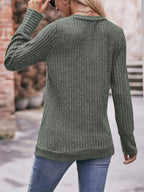 V-neck Ribbed Knit Long Sleeve T-shirt (8)