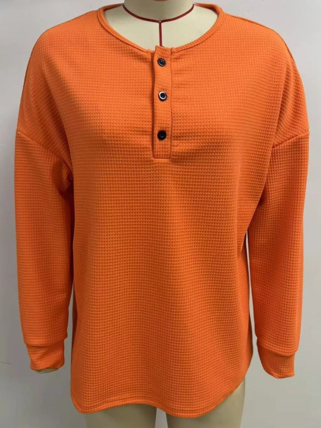 Full Size Waffle Knit Button Detail Top Plus (2)