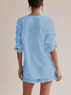Notched Long Sleeve Top Shorts Set (8)