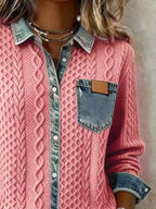 Denim Trim Cable Knit Cardigan (8)