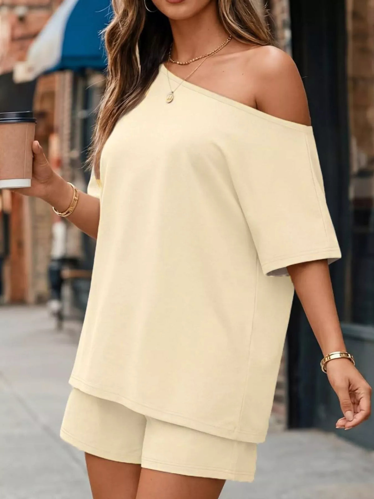 Full Size One Shoulder Top Shorts Set Plus (23)