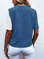 Decorative Button Surplice Short Sleeve Blouse (14)