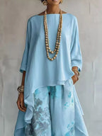 Asymmetrical Hem Top Floral Pants Set (11)