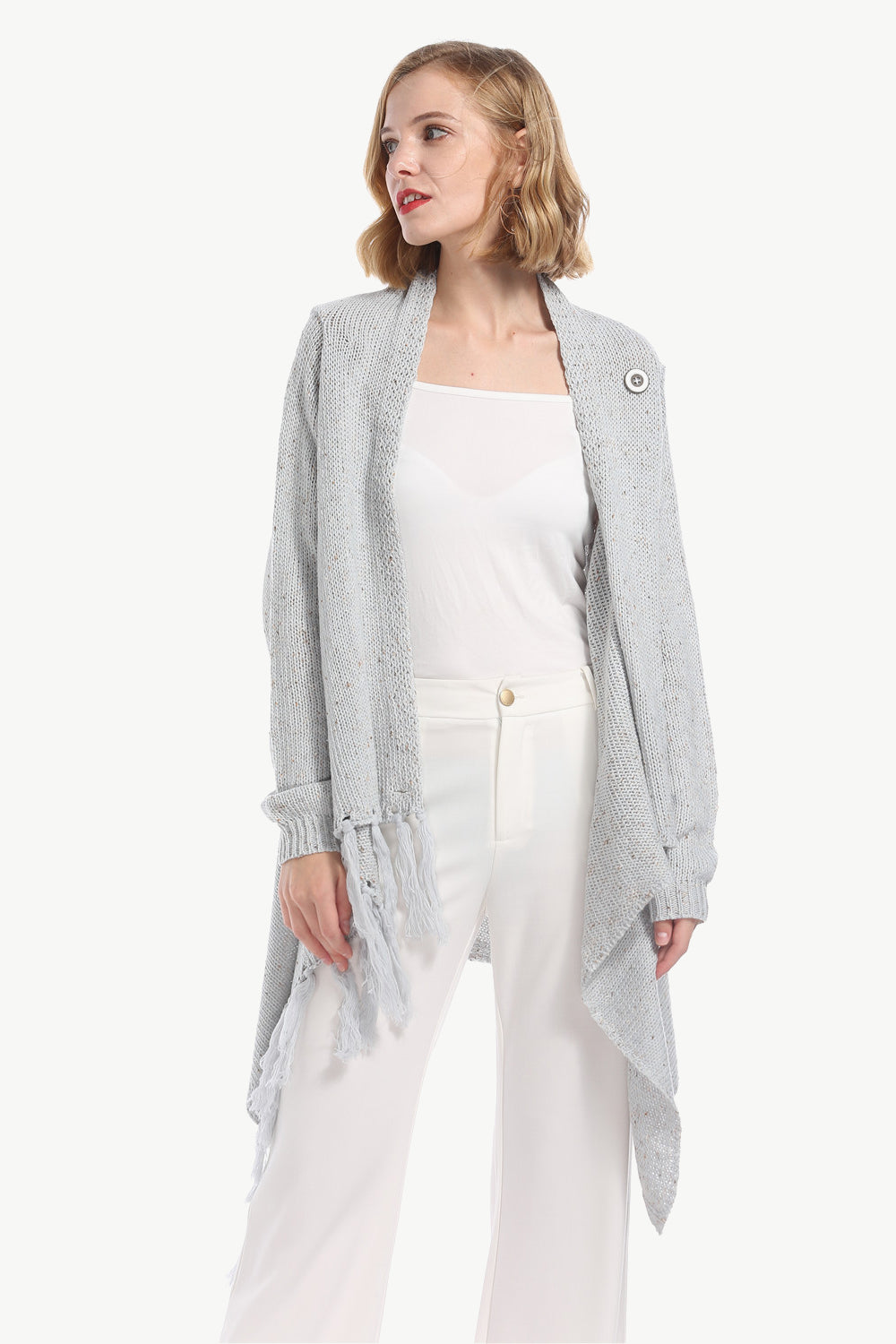 One-button Tassel Tie Asymmetrical Hem Cardigan (12)