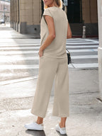 Notched Short Sleeve Top Pants Set (4)