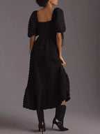 Textured Sweetheart Neck Short Sleeve Dress (15)