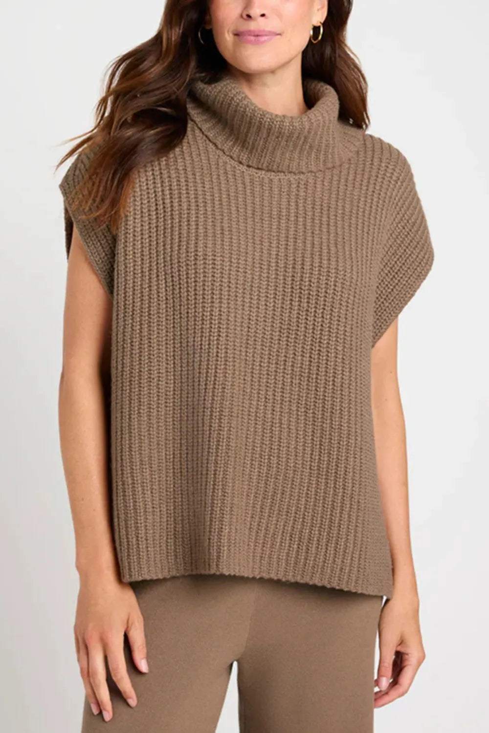 Slit Turtleneck Cap Sleeve Sweater (2)