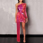Sequin High Waist Wrap Chest Solid Long Dress photo 2
