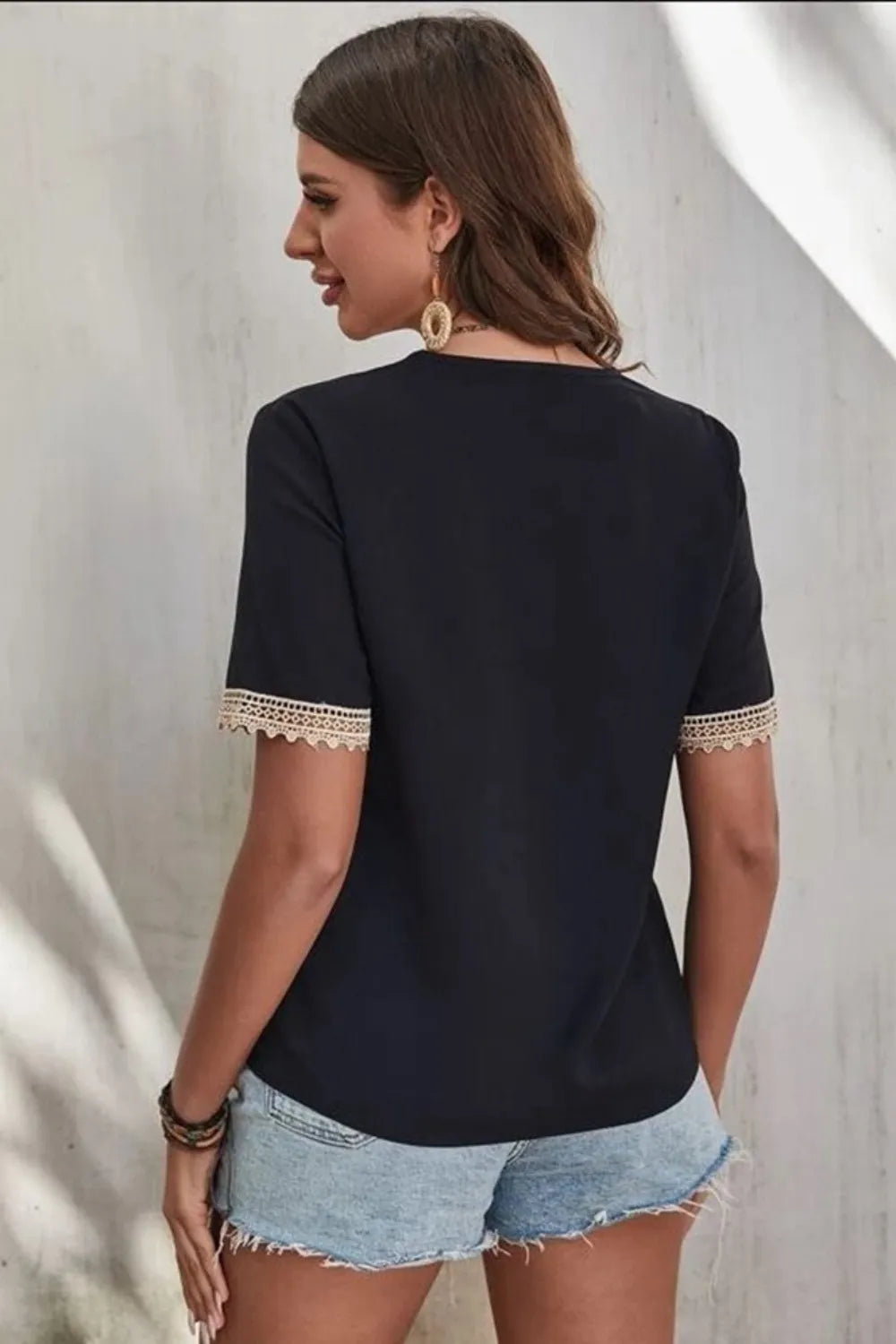 Full Size Lace Detail V-neck Short Sleeve Blouse Plus (19)