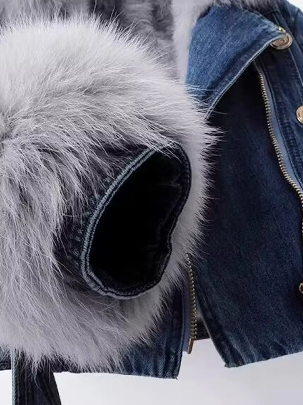 Full Size Faux Fur Collar Denim Jacket Plus (10)