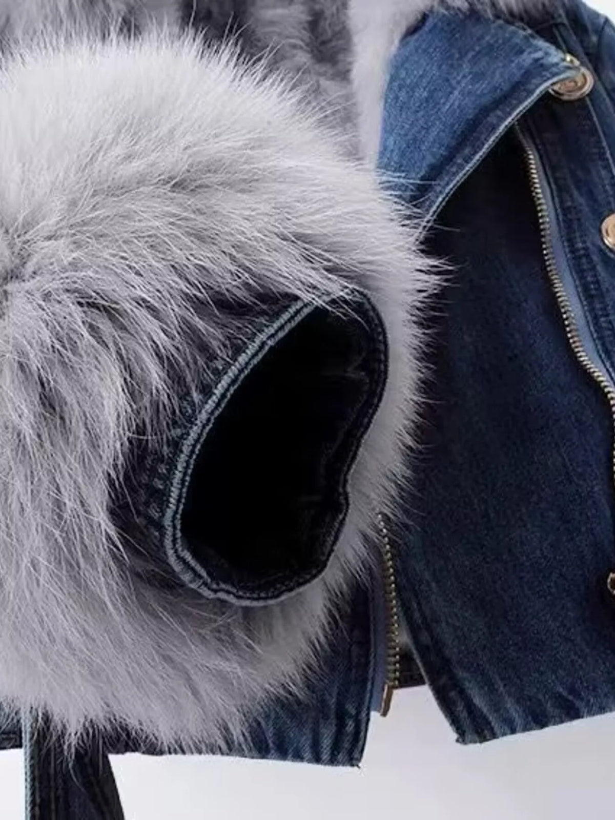 Full Size Faux Fur Collar Denim Jacket Plus (10)