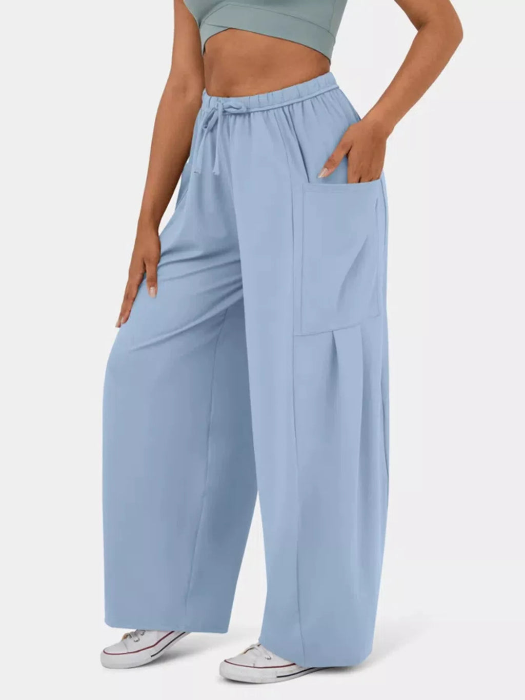 High-waisted Drawstring Wide-leg Pants (8)