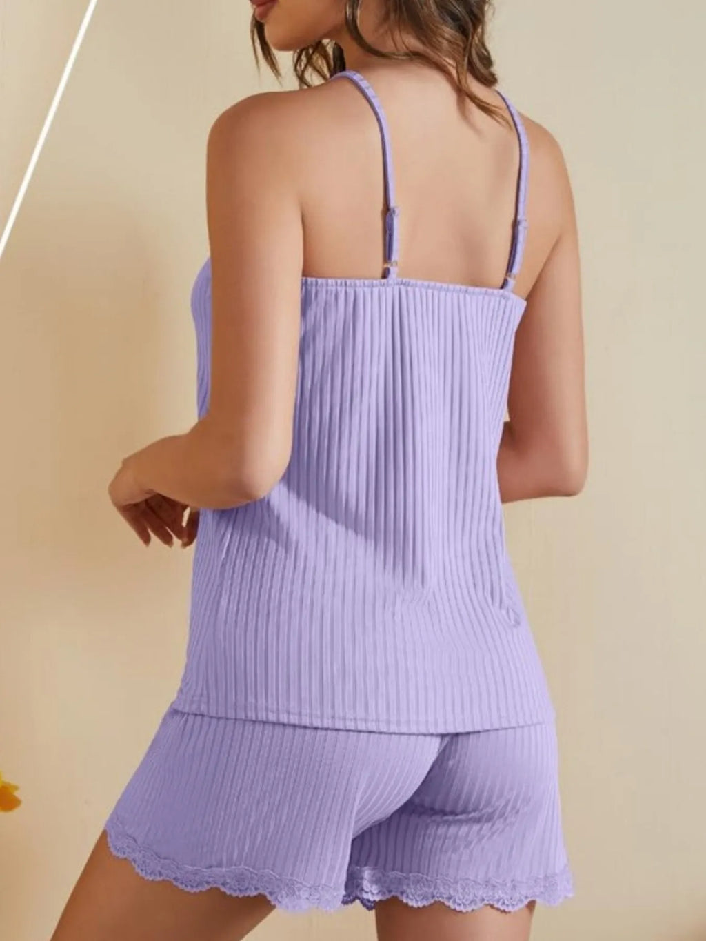 Lace-trimmed Ribbed Cami Shorts Lounge Set (5)